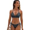 CUPSHE Women’s Bikini Sets Two Piece Swimsuit Mid Rise Bathing Suit Molded Cups Crossback Tie Textured(Dark Blue)