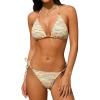 CUPSHE Women’s Bikini Sets Two Piece Swimsuit Sexy Low Rise Bathing Suit Halter Strappy Tie Cheeky Textured(Yellow/White)