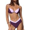 CUPSHE Women’s Bikini Sets Two Piece Swimsuit Underwire High Waisted Bathing Suit V Cut Color Block(Lavender/Purple)