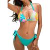 CUPSHE Women’s Bikini Sets Two Piece Swimsuit V Neck Reversible Bottom Halter Self Tie Back Hook(Mint Blue/Tropical)