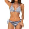 CUPSHE Women’s Bikini Sets Two Piece Swimsuit V Neck Reversible Bottom Halter Self Tie Back Hook(Purple/Blue/Geo)