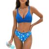 CUPSHE Womens Bikini Sets Two Piece Swimsuit for Women 2026 V Neck Textured Back Strap Bathing Suits for Beach(Royal Blue/Floral)