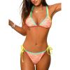 CUPSHE Women’s Bikini Sets V Neck Two Piece Crisscross Color Block Self Tie Double Straps Low Rise Bathing Suit(Pink/Yellow/Blue)