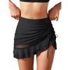 CUPSHE Women’s Bikini Swimsuit Bottom High Waisted Swim Skirt Ruffled Drawstring Mesh Ruched Bathing Suit(Black)