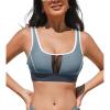 CUPSHE Women’s Bikini Top Scoop Neck Sporty Color Block Mesh Bathing Suit(Dark Teal/Dark Grey)