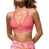CUPSHE Women’s Bikini Top Swimsuit Only Halter Back Tie Bathing Suit Cutout V Neck Swim Top(Coral Pink)