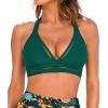 CUPSHE Women’s Bikini Top Swimsuit Only Halter Back Tie Bathing Suit Cutout V Neck Swim Top(Emerald Green)