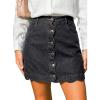 CUPSHE Women’s Denim Mini Skirt Button Front A-Line Jean High Waist Scalloped Hem Casual Outfits(Black)