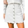 CUPSHE Women’s Denim Mini Skirt Button Front A-Line Jean High Waist Scalloped Hem Casual Outfits(White)