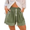 CUPSHE Women’s Floral Shorts Smocked Waist Drawstring Tassel Summer Casual Pockets Bottom(Green Floral)