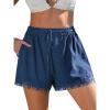 CUPSHE Women’s High Waist Drawstring Shorts Lace Trim Casual Loose Fit Summer Short(Navy)