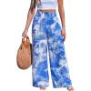 imageCUPSHE Womens Wide Leg Palazzo Pants Elastic High Waisted Summer Boho Tropical Beach Flowy TrousersOcean Blue