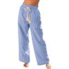 CUPSHE Women’s Wide Leg Stripe Pants, Spring Summer High Waist Smocked Palazzo Casual Beach Pants with Pockets(Blue)