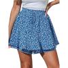 Women’s Mini Skirts Boho Floral High Waist Ruffle Tiered Chiffon Flowy A-Line Beach Casual Cute Short Skirt(Blue)