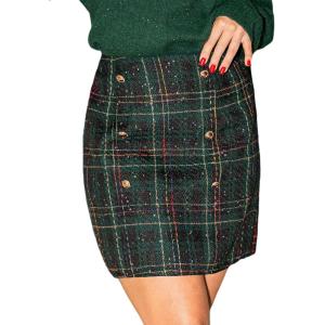 CUPSHE Women Mini Plaid Skirts Tweed High Waist Bodycon Pencil Hem Spring Summer Dressy Outfits Shorts(Green)