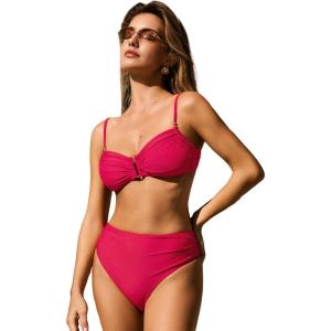 CUPSHE Women’s Bikini Sets Two Piece Swimsuit High Waisted Bathing Suit Sweetheart Neck U Wire Back Hook Ruched(Rose Red)