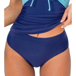 CUPSHE Women’s Mid Rise Bikini Bottom Swimsuit Classic Full Coverage Swim Bottom Only(Navy Blue)
