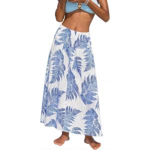 CUPSHE Women’s Summer Maxi Skirt Abstract Irregular Hem Strapless Dress High Waist Smocked Coverup Casual Midi Skirt(Blue-regular Hem)