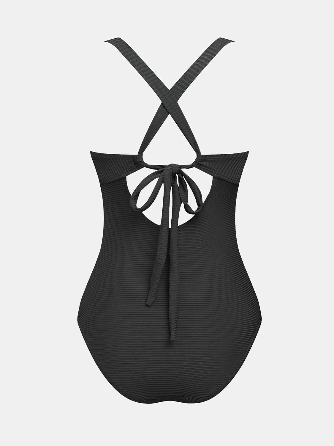 imageCUPSHE Maternity One Piece Swimsuit Scoop Neck Pregnancy Bathing Suit for Women Wide Straps Criss Cross Back Tie RibbedBlack