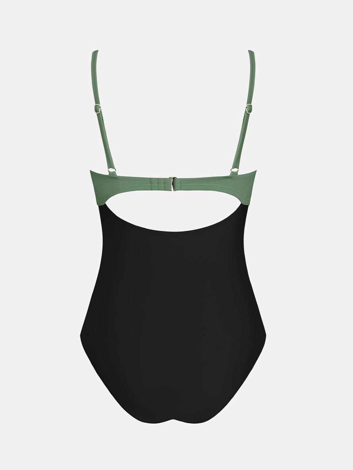imageCUPSHE One Piece Swimsuit for Women Bathing Suits Twist Front Cutout Adjustable Straps Ruched SwimwearBlackOlive Green