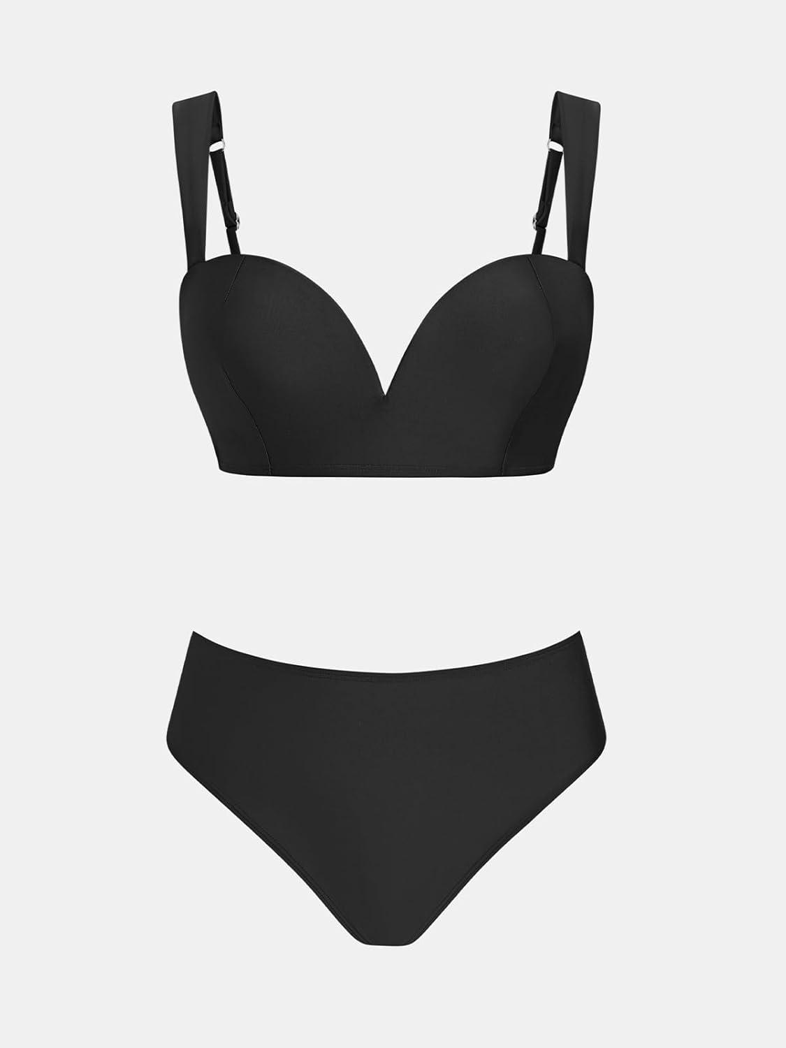 imageCUPSHE Womens Bikini Sets Sweetheart Neck Two Piece Crisscross Self Tie Adjustable Straps Bathing SuitBlack
