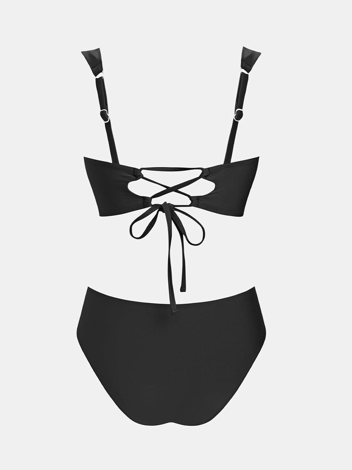 imageCUPSHE Womens Bikini Sets Sweetheart Neck Two Piece Crisscross Self Tie Adjustable Straps Bathing SuitBlack