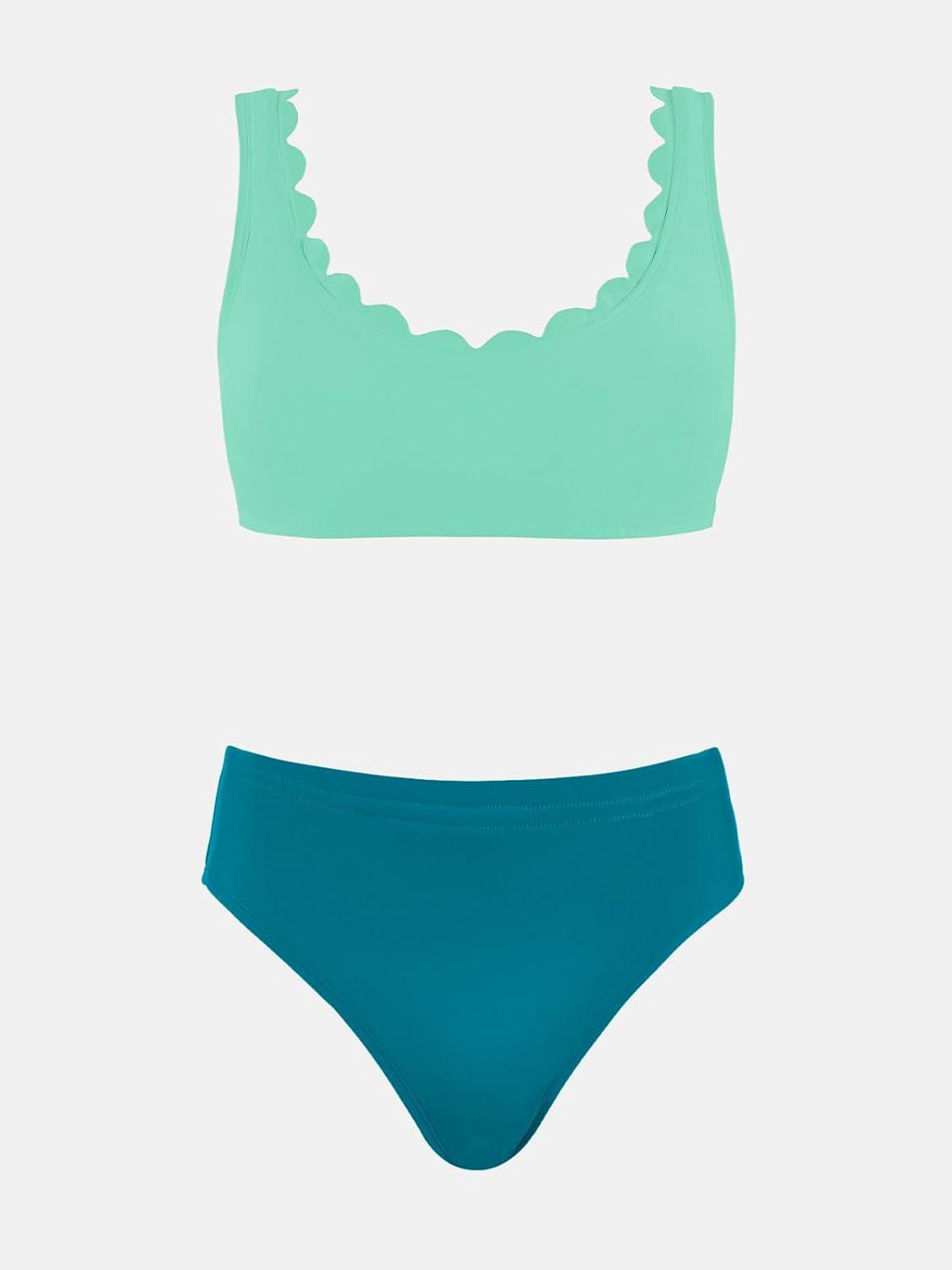 imageCUPSHE Womens Maternity Bikini Sets Pregnancy Swimsuit Low Rise Scalloped Scoop Neck Adjustable Straps Back HookAquaBlue