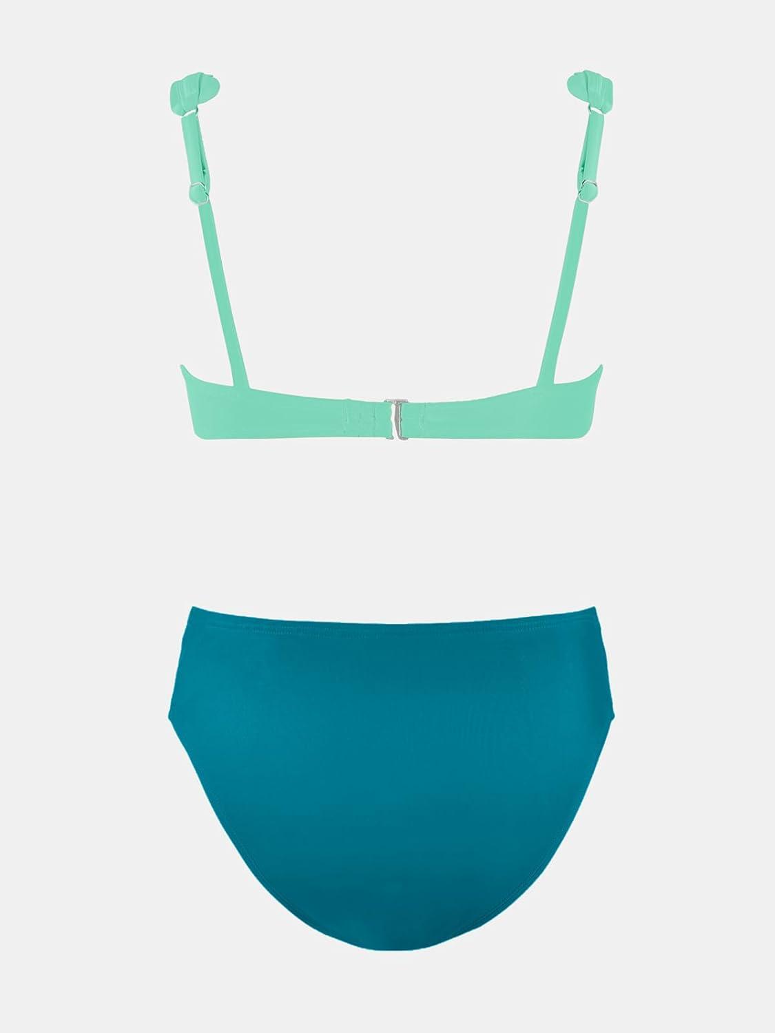 imageCUPSHE Womens Maternity Bikini Sets Pregnancy Swimsuit Low Rise Scalloped Scoop Neck Adjustable Straps Back HookAquaBlue