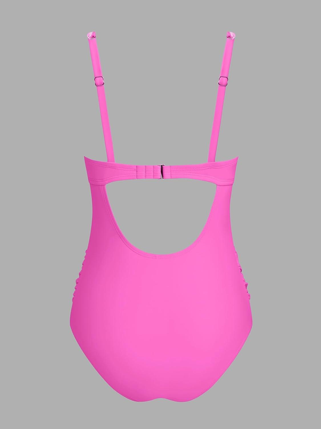 imageCUPSHE Womens Maternity One Piece Swimsuit Adjustable Strap Ruched Shell Stitched Back Cutout Bathing Suit for PregnancyFuchsia