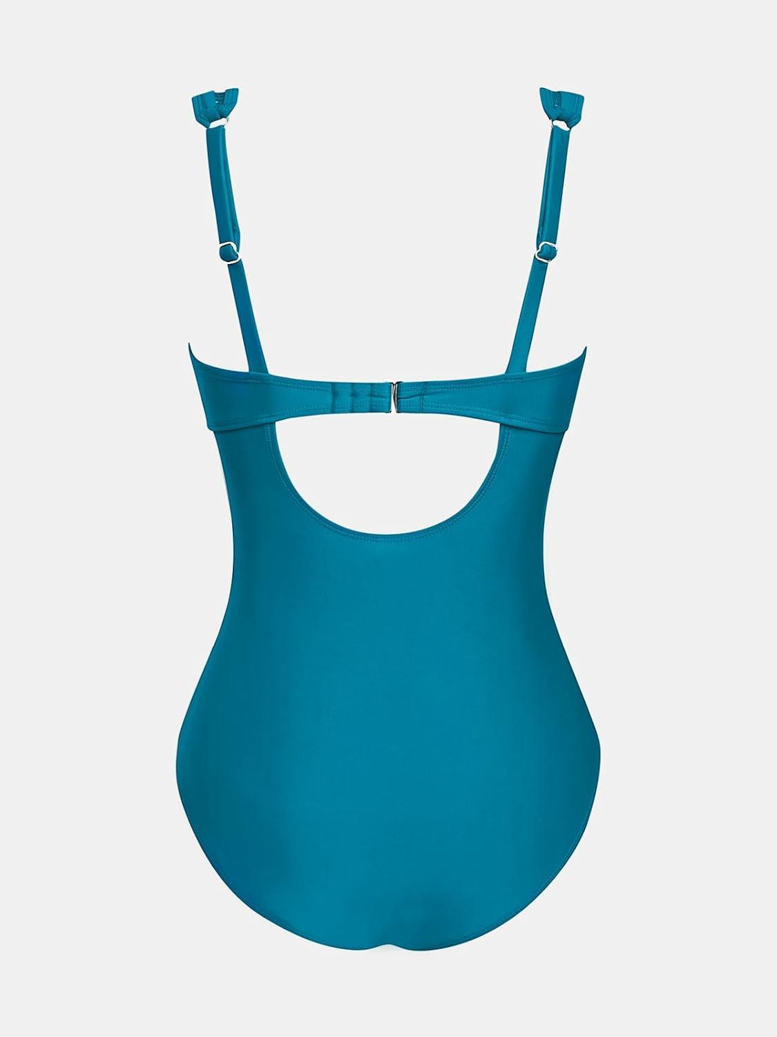imageCUPSHE Womens One Piece Swimsuit Bathing Suit V Neck Adjustable Straps Ruched Mesh Back HookTurquoise