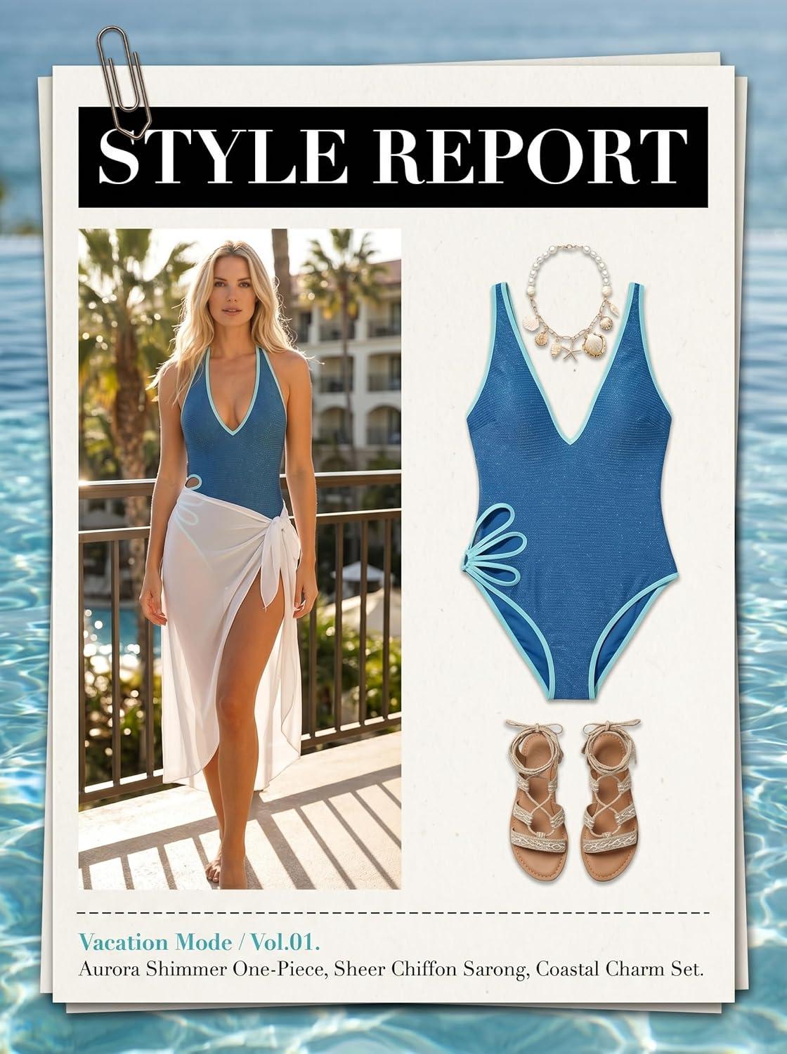 imageCUPSHE Womens One Piece Swimsuit Plunging V Neck Halter Adjustable Straps Bathing Suit Backless Cutout Shining SwimwearCobalt Blue