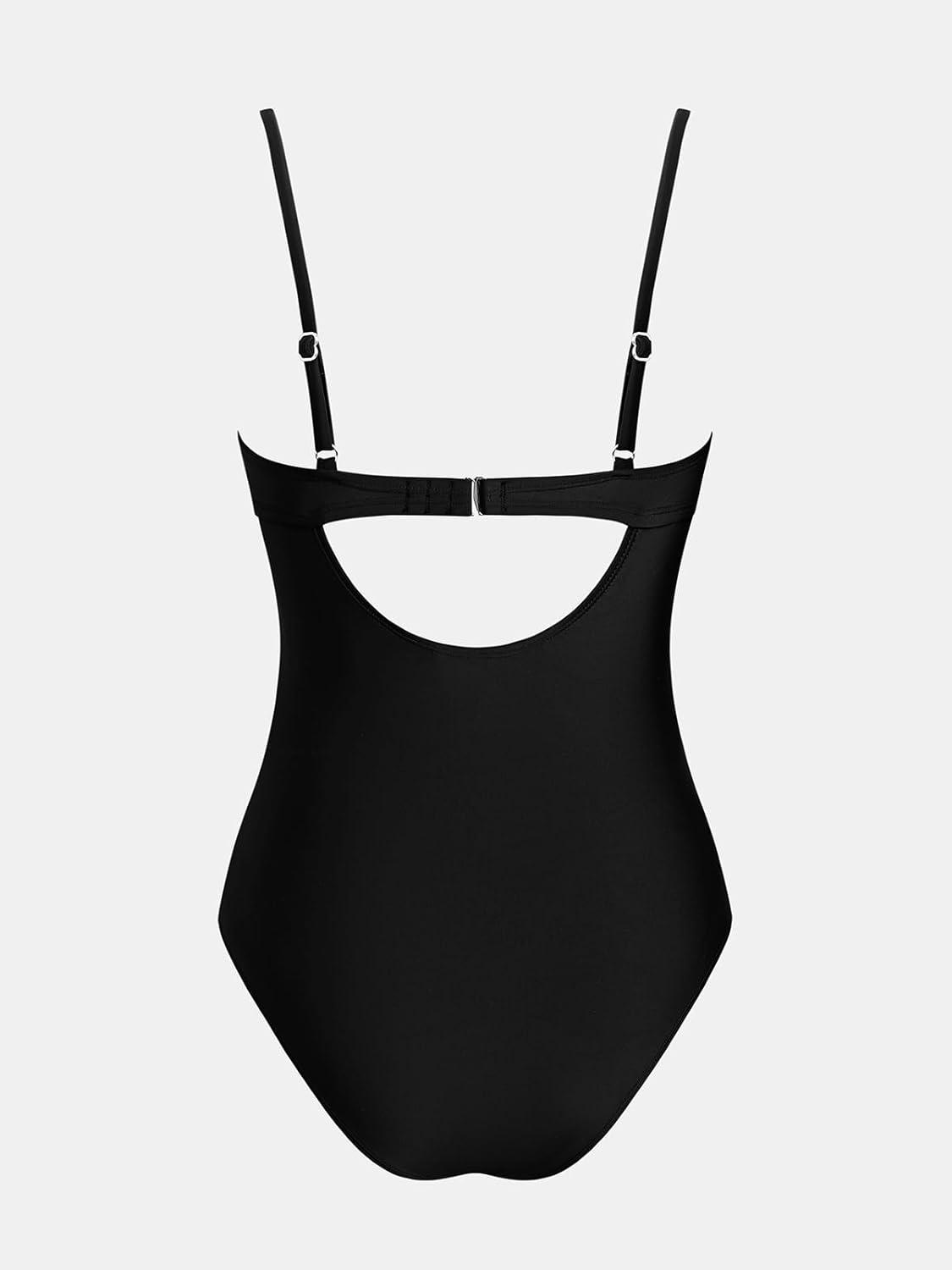 imageCUPSHE Womens One Piece Swimsuit Scoop Neck Adjustable Straps Bathing Suit Mesh Panel HookBlack