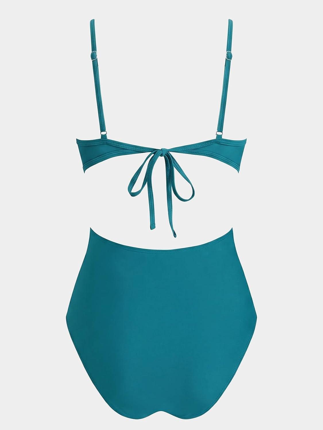 imageCUPSHE Womens One Piece Swimsuit Scoop Neck Adjustable Straps Cutout Back Self Tie Bathing SuitTeal