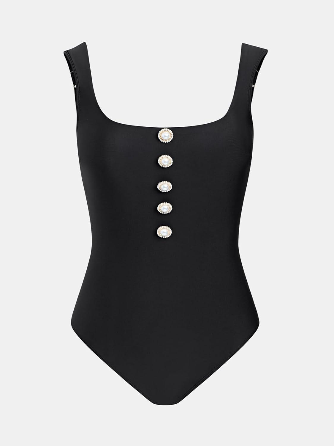 imageCUPSHE Womens One Piece Swimsuit Square Neck Adjustable Wide Straps Twisted Knot Cutout Bathing Suit Swimwear ClassicBlack