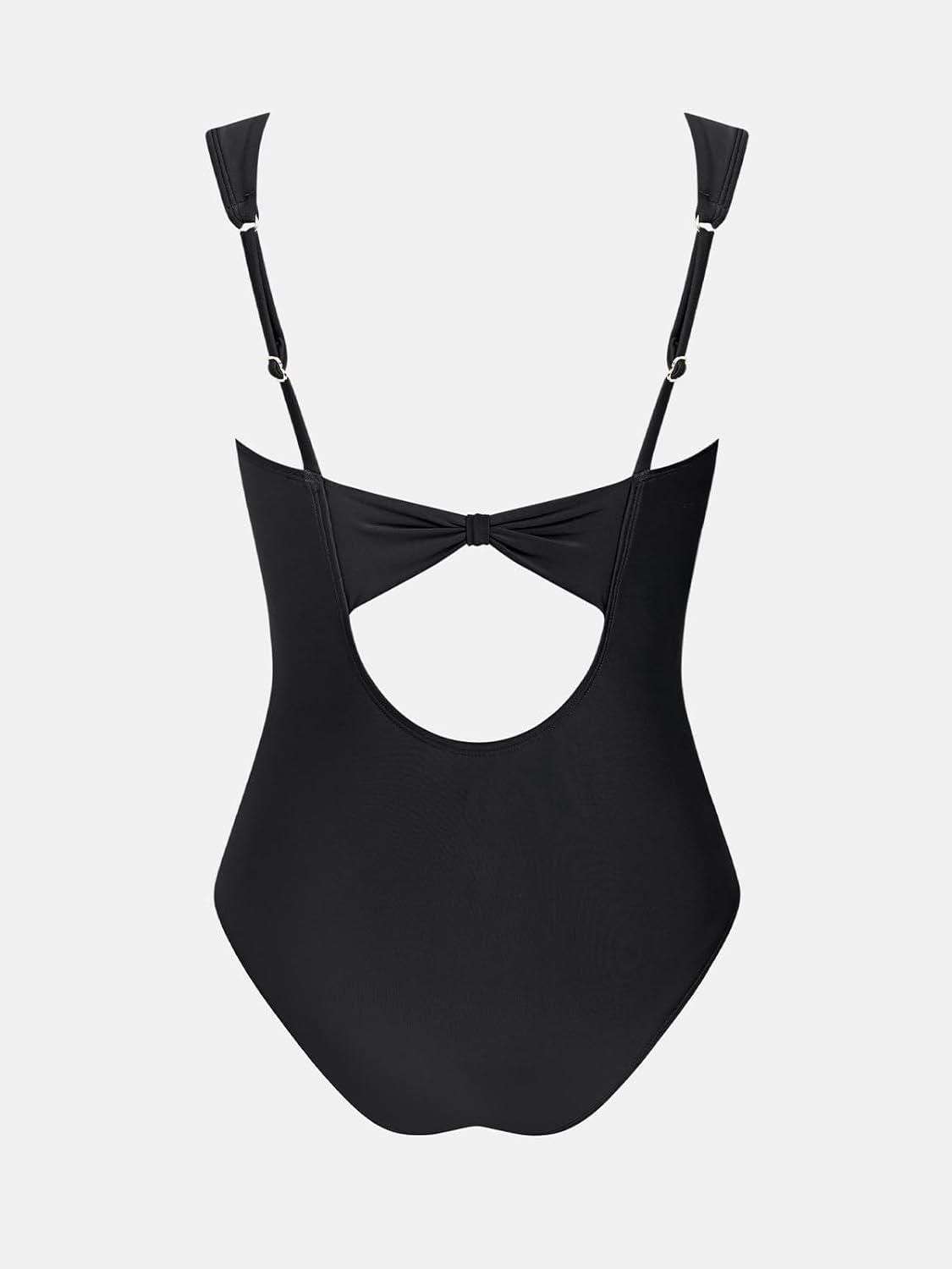 imageCUPSHE Womens One Piece Swimsuit Square Neck Adjustable Wide Straps Twisted Knot Cutout Bathing Suit Swimwear ClassicBlack