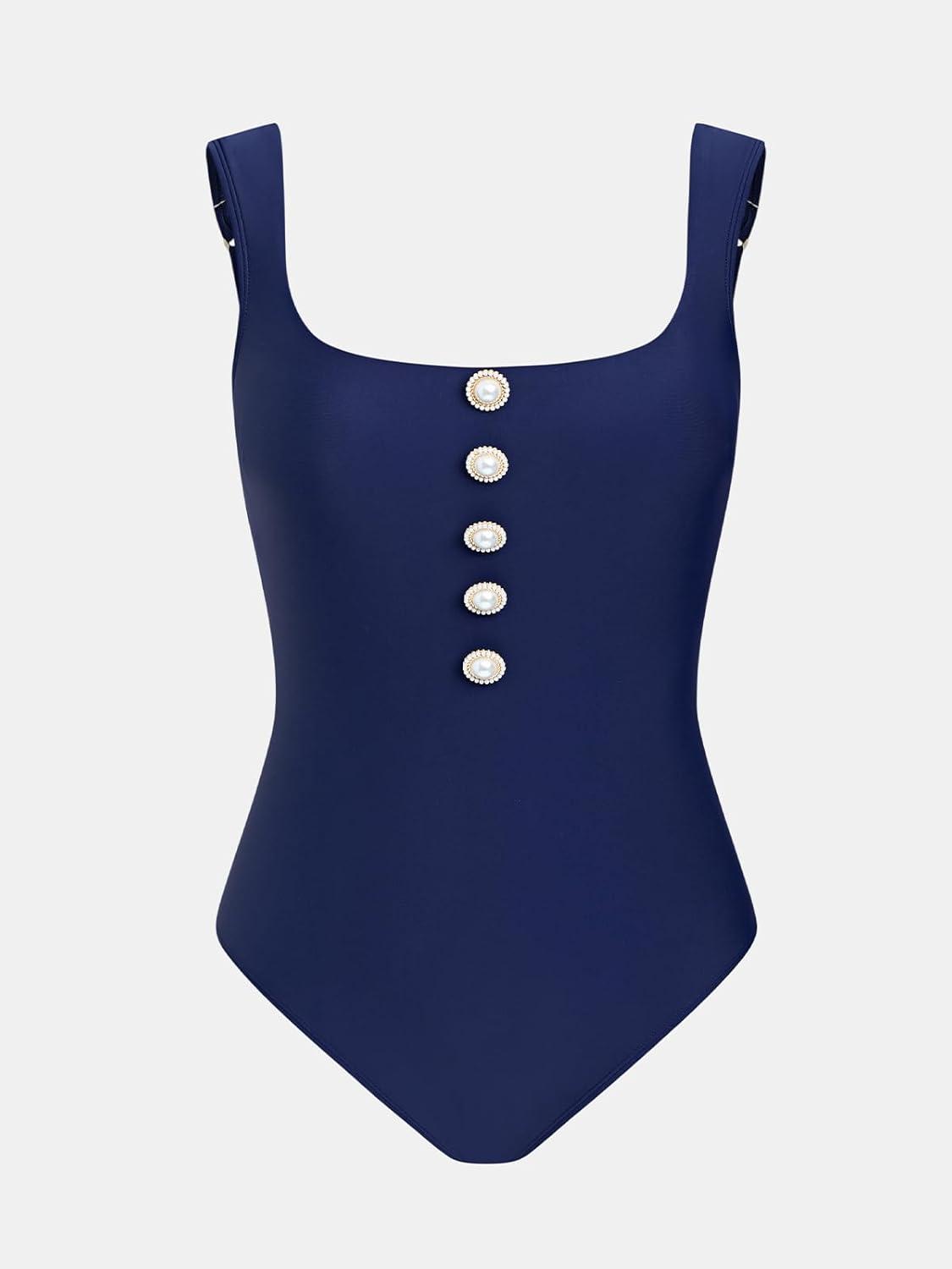 imageCUPSHE Womens One Piece Swimsuit Square Neck Adjustable Wide Straps Twisted Knot Cutout Bathing Suit Swimwear ClassicNavy Blue
