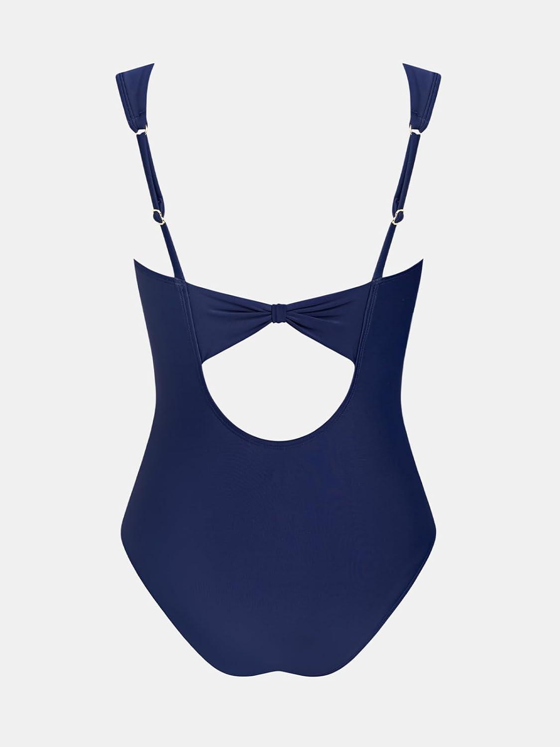 imageCUPSHE Womens One Piece Swimsuit Square Neck Adjustable Wide Straps Twisted Knot Cutout Bathing Suit Swimwear ClassicNavy Blue