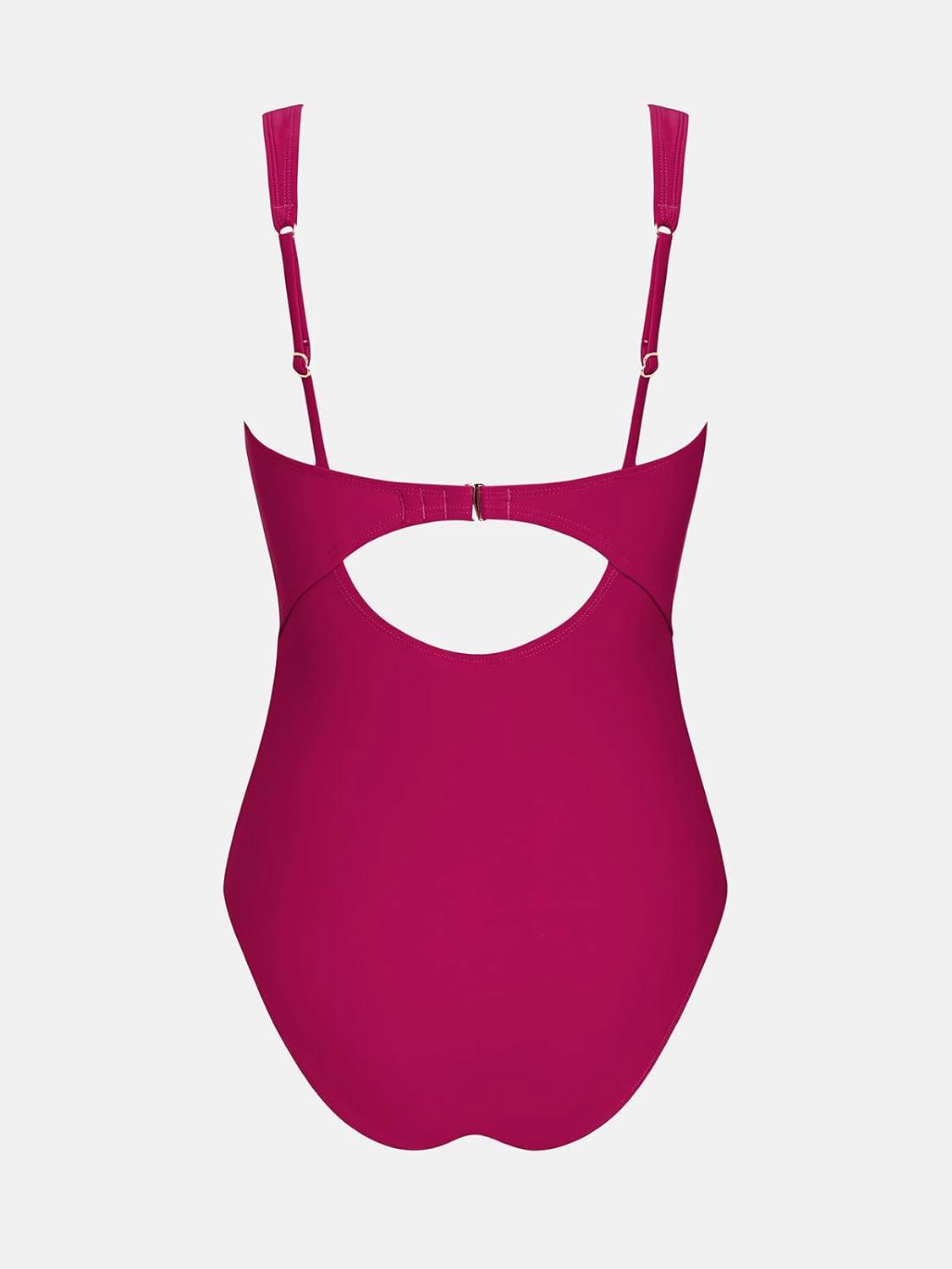 imageCUPSHE Womens One Piece Swimsuit V Neck Bathing Suit Cutout Adjustable Wide Straps Drawstring Back Hook SwimwearCherry Red