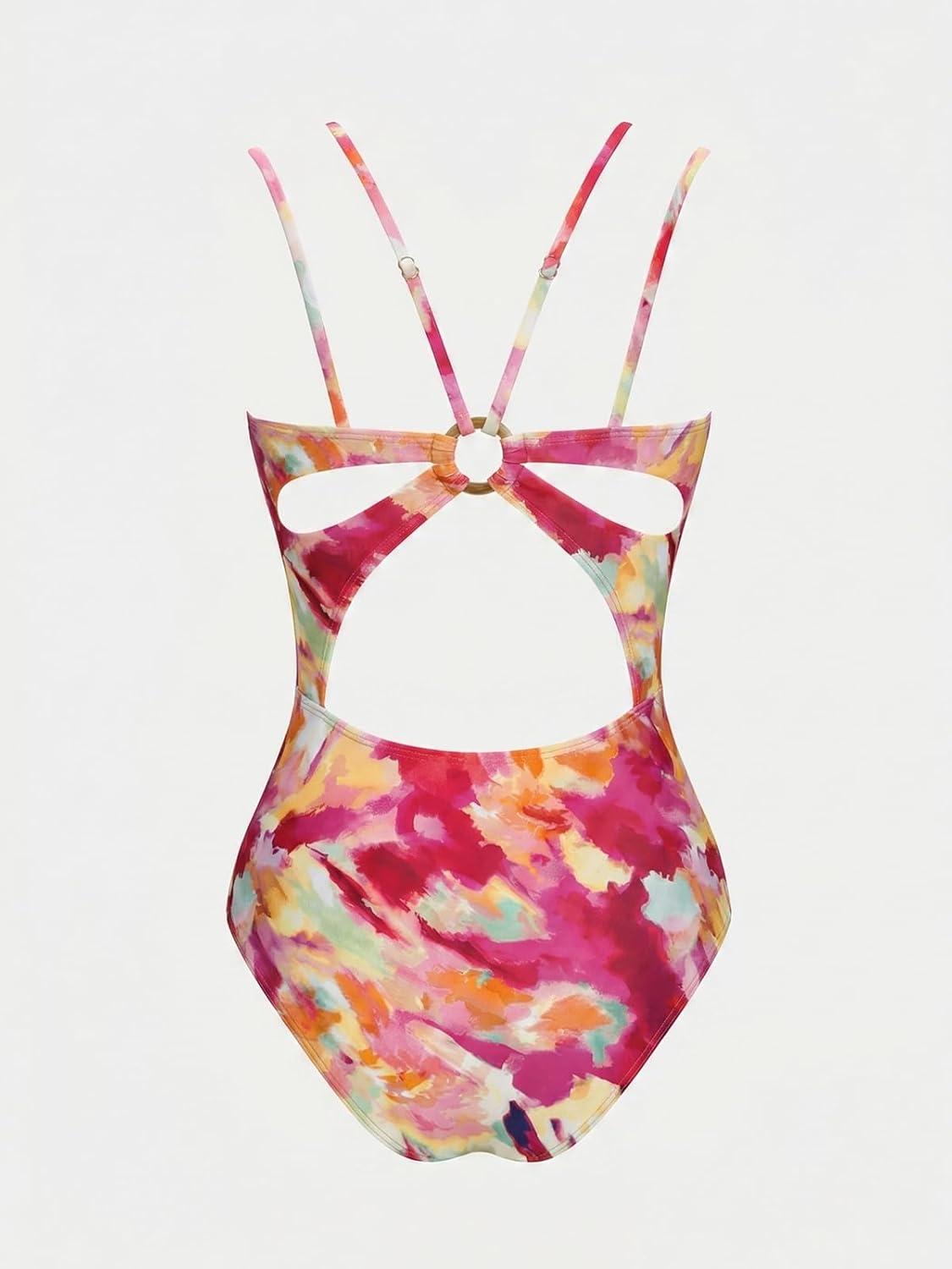 imageCUPSHE Womens One Piece Swimsuit V Neck Tummy Control Double Adjustable Straps Back Cutout ORingFuchsia Red