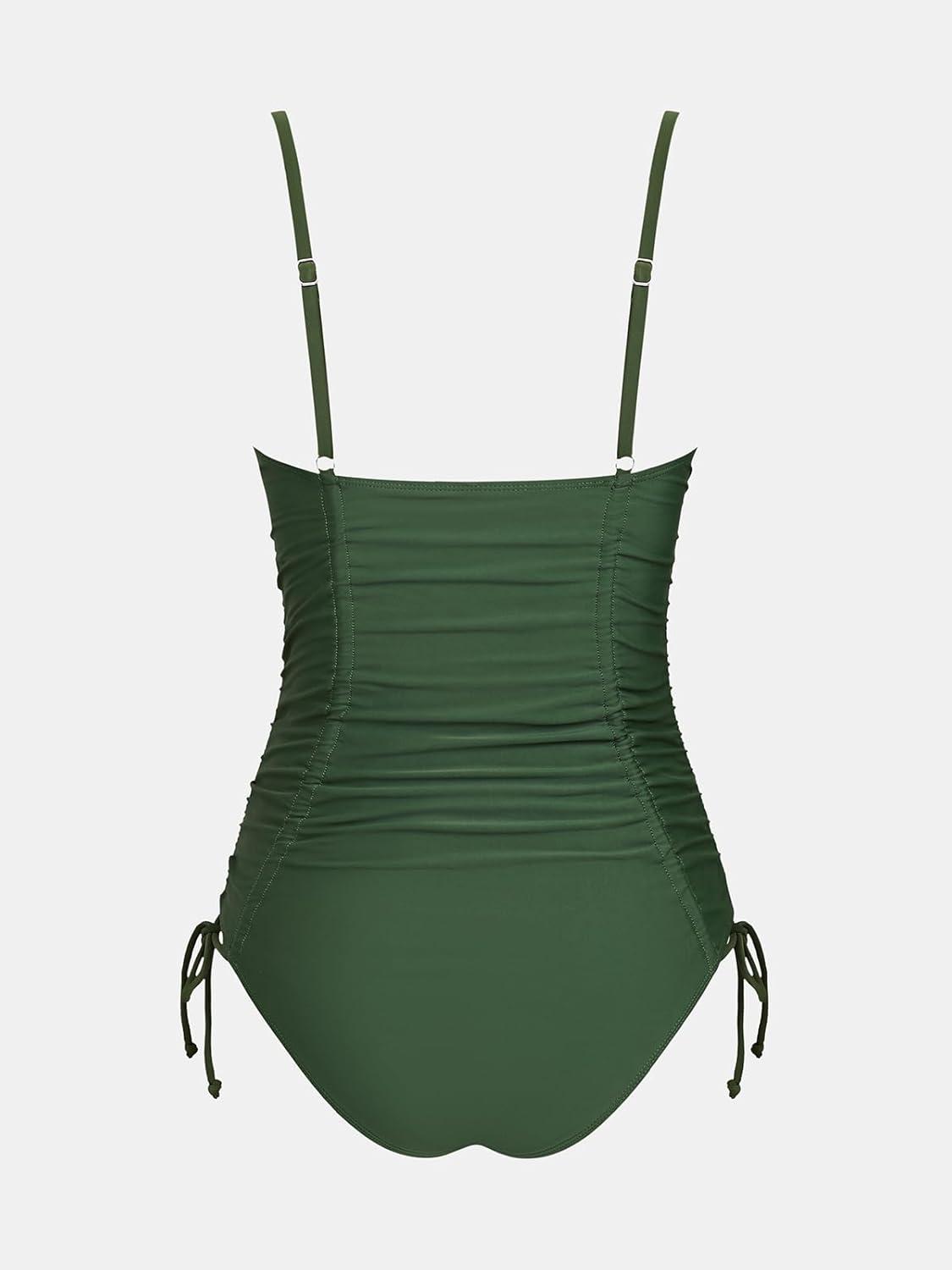 imageCUPSHE Womens One Piece Swimsuit V Neck Tummy Control Side Drawstring Ruching Adjustable Straps Bathing SuitHunter Green