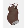 CUPSHE Maternity One Piece Swimsuit Scoop Neck Pregnancy Bathing Suit for Women Wide Straps Criss Cross Back Tie Ribbed(Brown)