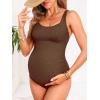 CUPSHE Maternity One Piece Swimsuit Scoop Neck Pregnancy Bathing Suit for Women Wide Straps Criss Cross Back Tie Ribbed(Brown)