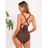 CUPSHE Maternity One Piece Swimsuit Scoop Neck Pregnancy Bathing Suit for Women Wide Straps Criss Cross Back Tie Ribbed(Brown)