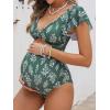 CUPSHE Maternity One Piece Swimsuit V Neck Pregnancy Bathing Suit for Women Ruffle Front Cutout Back Hook(Sage Green/Floral)