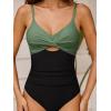 CUPSHE One Piece Swimsuit for Women Bathing Suits Twist Front Cutout Adjustable Straps Ruched Swimwear(Black/Olive Green)