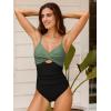 CUPSHE One Piece Swimsuit for Women Bathing Suits Twist Front Cutout Adjustable Straps Ruched Swimwear(Black/Olive Green)