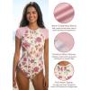 CUPSHE One Piece Swimsuit for Women Mock Neck Zipper Short Sleeve Bathing Suit(Cream/Pink Floral)