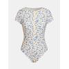 CUPSHE One Piece Swimsuit for Women Mock Neck Zipper Short Sleeve Bathing Suit(Light Yellow/Ditsy Floral)