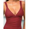 CUPSHE One Piece Swimsuit for Women V Neck Ruched Wide Adjustable Straps Back Cut Out Bathing Suit(Burgundy Red)