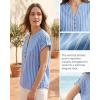 CUPSHE Stripe Shirts for Women Button Down Cap Sleeve Work Tops V Neck Collar Blouses Business Casual Outfits(Blue)